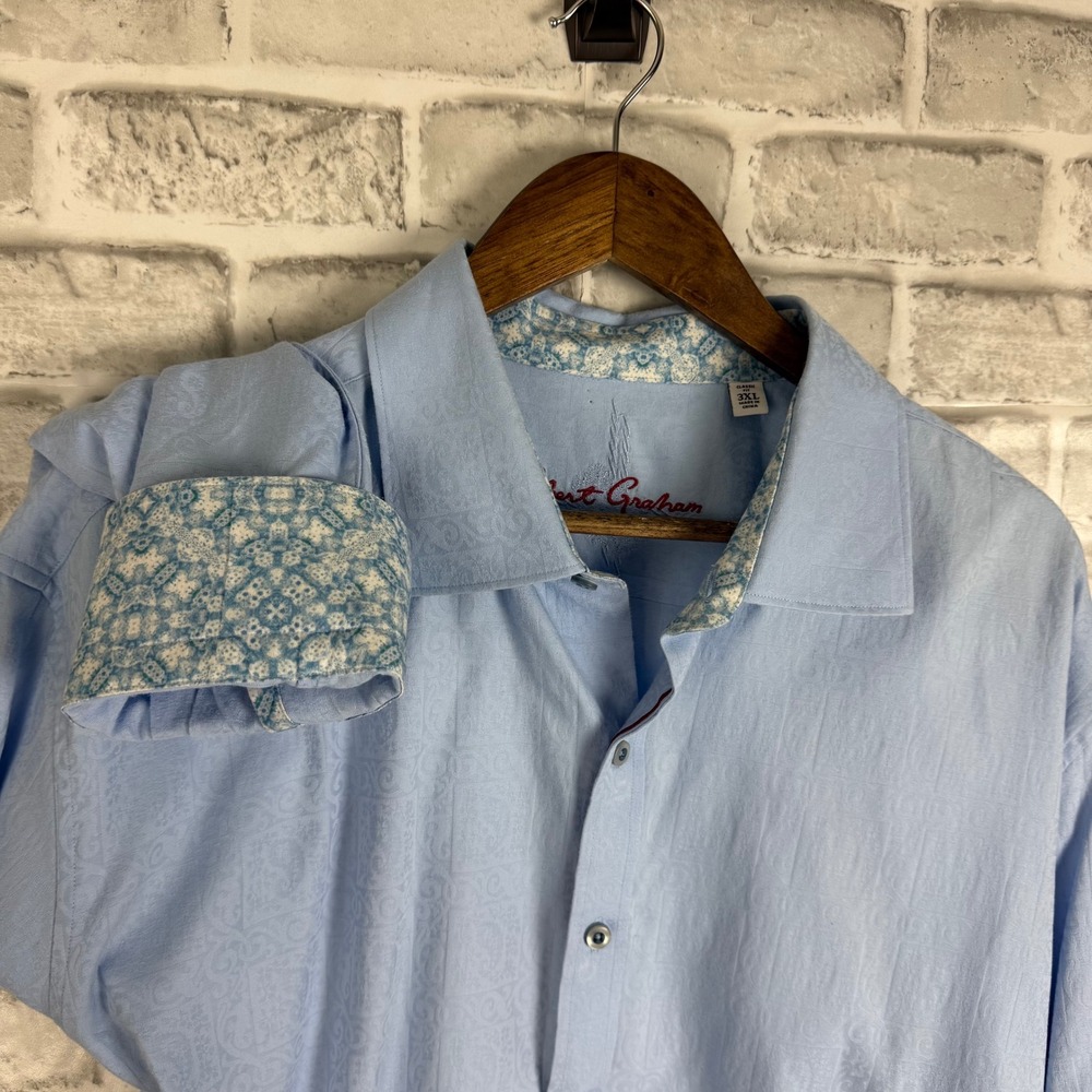 Robert Graham Men 3XL Blue Paisley Jacquard Button Down Shirt Classic Fit Cotton